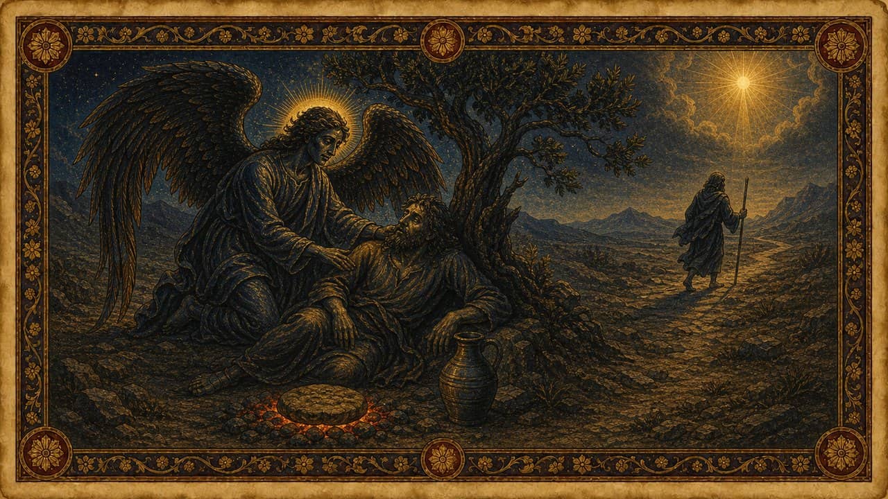 Illustration for Elijah fed in the desert — Yahweh's angel
