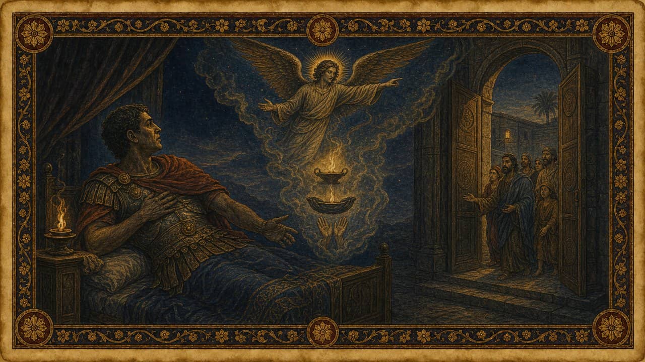 Illustration for Cornelius told his prayers were heard — An angel of God, in a vision