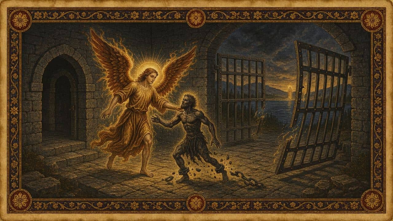 Illustration for Peter's chains fall off — An angel of the Lord