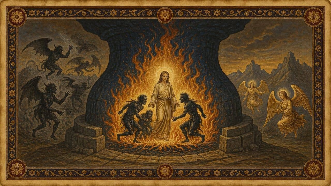 Illustration for The fourth in the furnace — A fourth figure in the fire