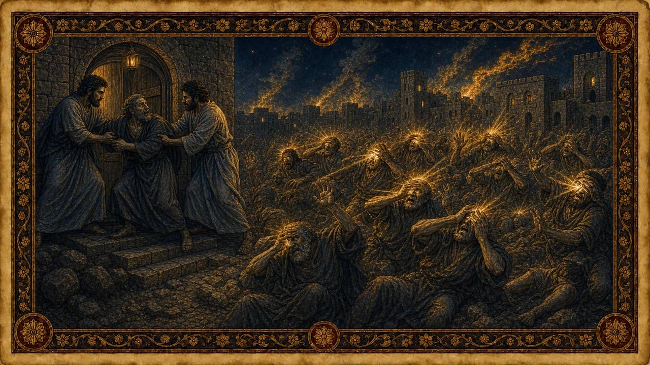 Illustration for The mob blinded at Lot's door — Two angels