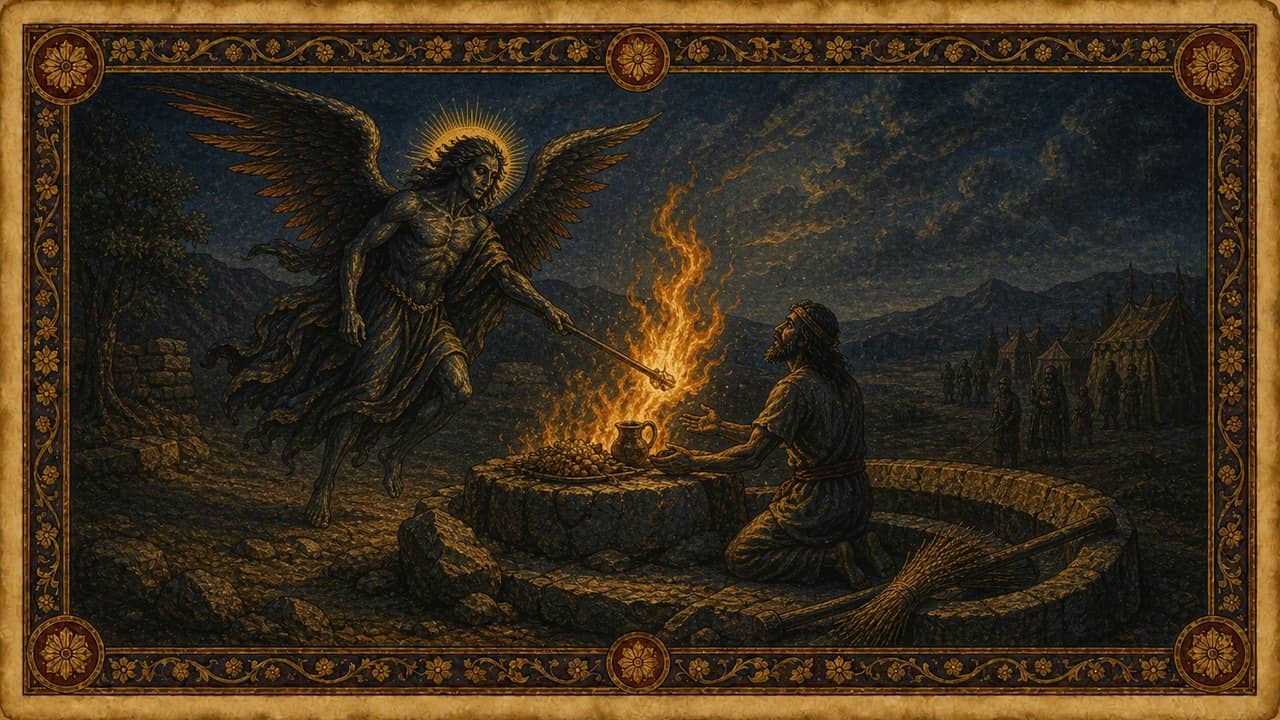 Illustration for Fire from the rock for Gideon — Yahweh's angel