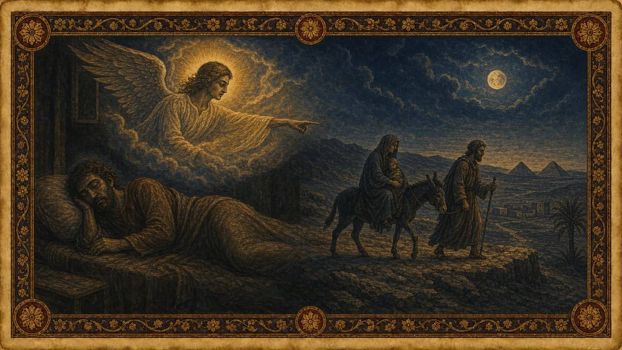 Illustration for The flight into Egypt — An angel of the Lord, in a dream