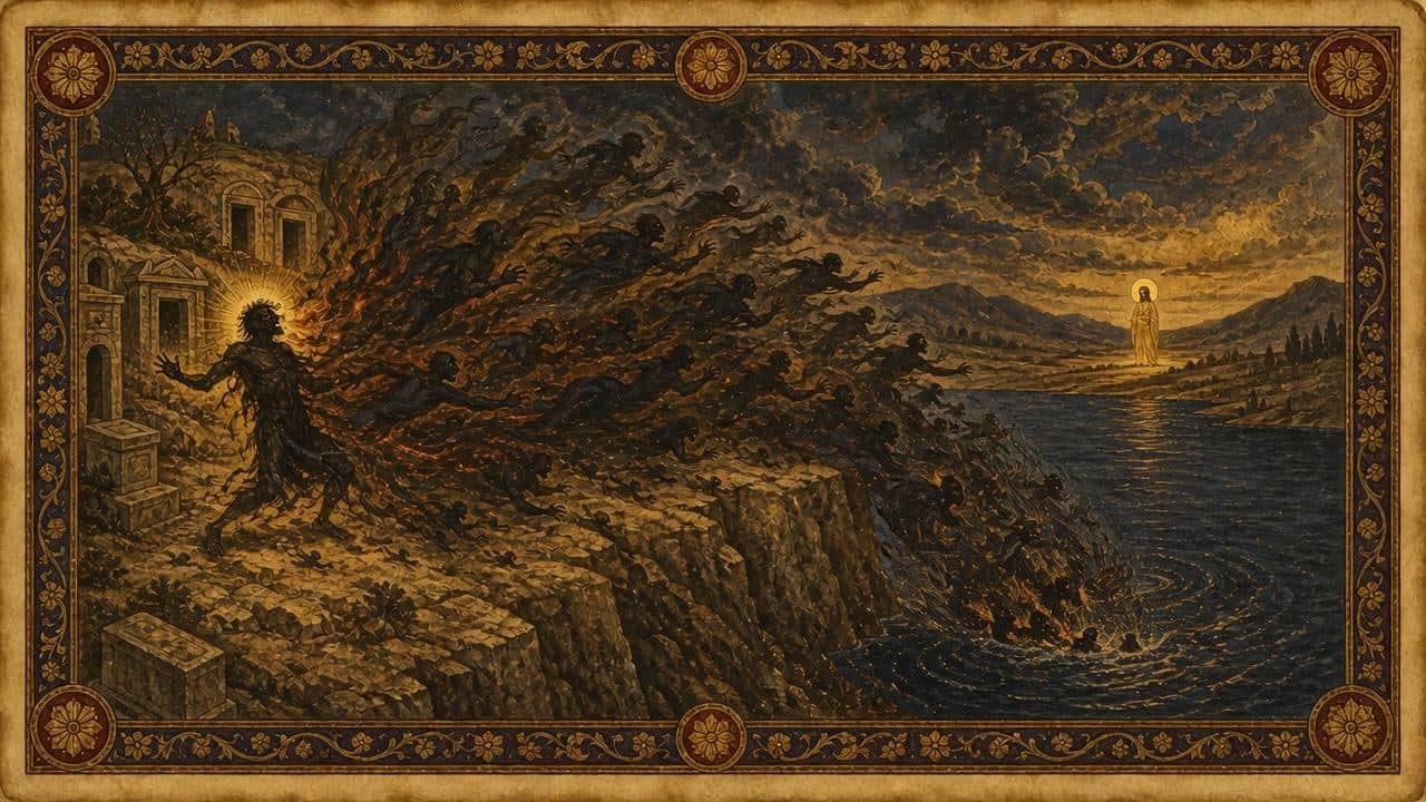 Illustration for The Gerasene Legion — The country of the Gadarenes, across the sea from Galilee, among the tombs
