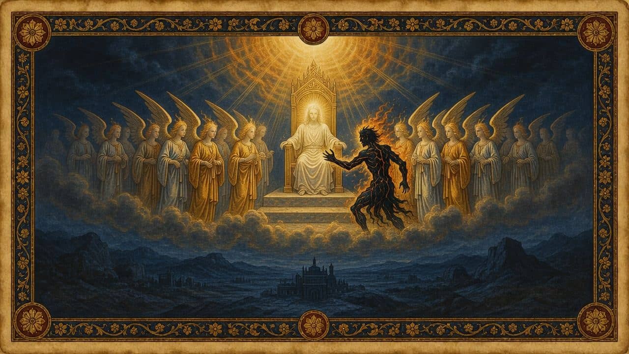 Illustration for The satan in the court of heaven — Angels & Demons, the fall