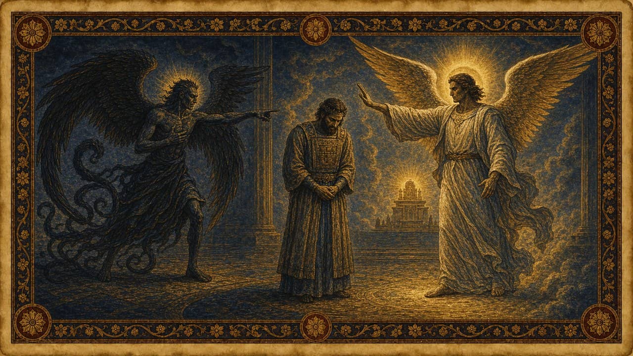 Illustration for Satan accusing Joshua — Angels & Demons, the fall