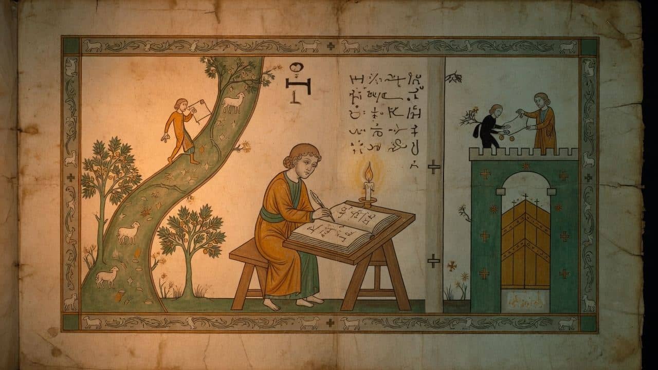 Illustration for A copyist's note, in the Laon manuscript — Third Epistle to the Corinthians