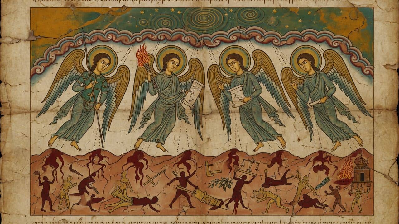 Illustration for Chapter 12 — XII-XVI. Dream-Vision of Enoch: his Intercession for Azâzêl and the fallen Angels: and his Announcement of their first and final Doom — The Book of Enoch (1 Enoch)