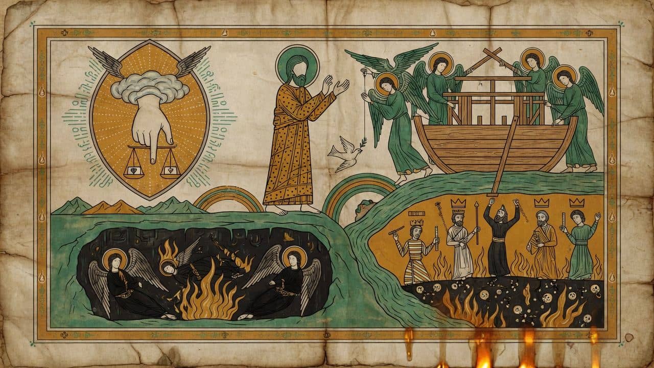 Illustration for Chapter 67 — LXVII. God’s Promise to Noah: Places of Punishment of the Angels and of the Kings — The Book of Enoch (1 Enoch)