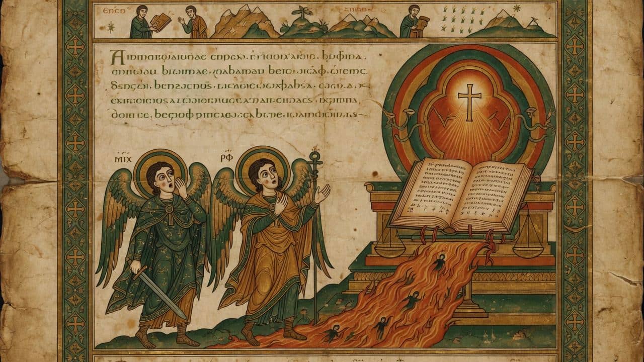 Illustration for Chapter 68 — LXVIII. Michael and Raphael astonied at the Severity of the Judgement — The Book of Enoch (1 Enoch)