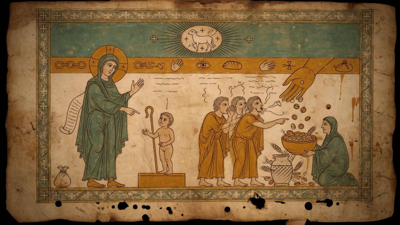 Illustration for Chapter 27 — On Avoiding Evil-Speaking, and on Giving Alms in Simplicity — The Shepherd of Hermas