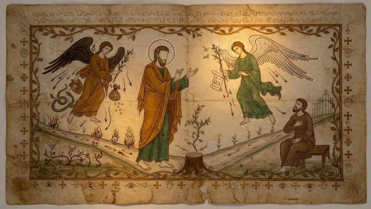 Illustration for Chapter 35 — How to Recognise the Two Spirits Attendant on Each Man, and How to Distinguish the Suggestions of the One from Those of the Other — The Shepherd of Hermas