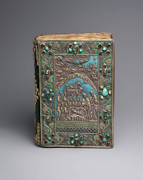 Armenian Gospel with Silver Cover, Manuscript: 13th century (probably Cilicia); silver cover dated 1691 — Ink and tempera on parchment; gilded silver repoussé cover with enamels and gems, The Metropolitan Museum of Art