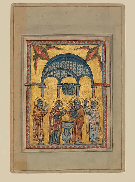 Four miniatures of the life of Christ from a gospel book of 1311 (Presentation, Baptism, Transfiguration, Entry into Jerusalem) — Armenian, 1311