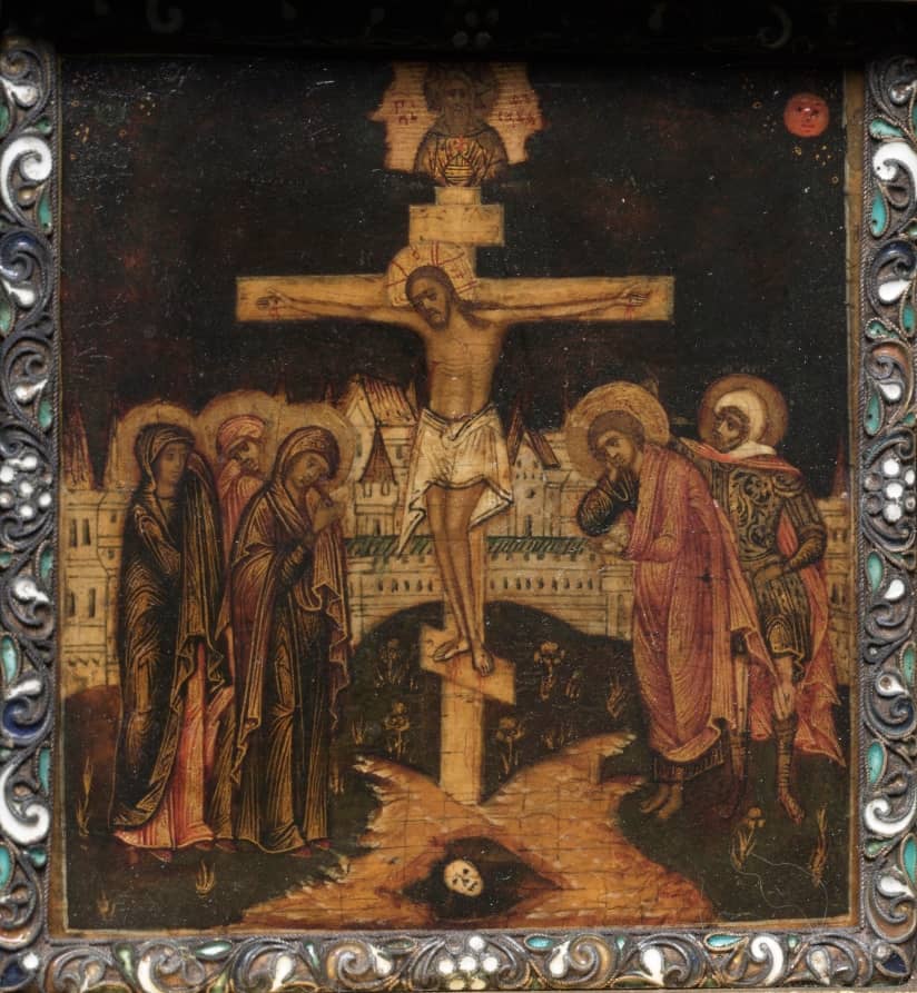 Portable Triptych Icon: The Crucifixion — Russian, 1600s