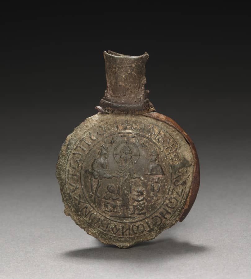 Pilgrim's Ampulla with the Crucifixion (front) — Byzantine, c. 600